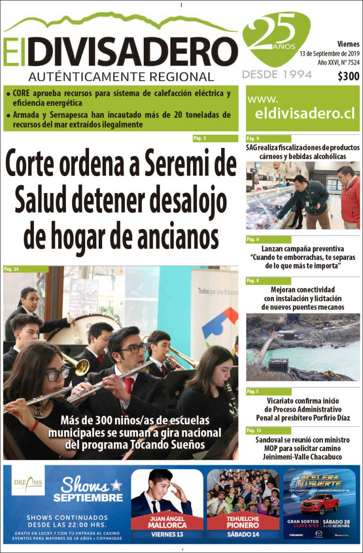Portada de Diario El Divisadero (Chile)