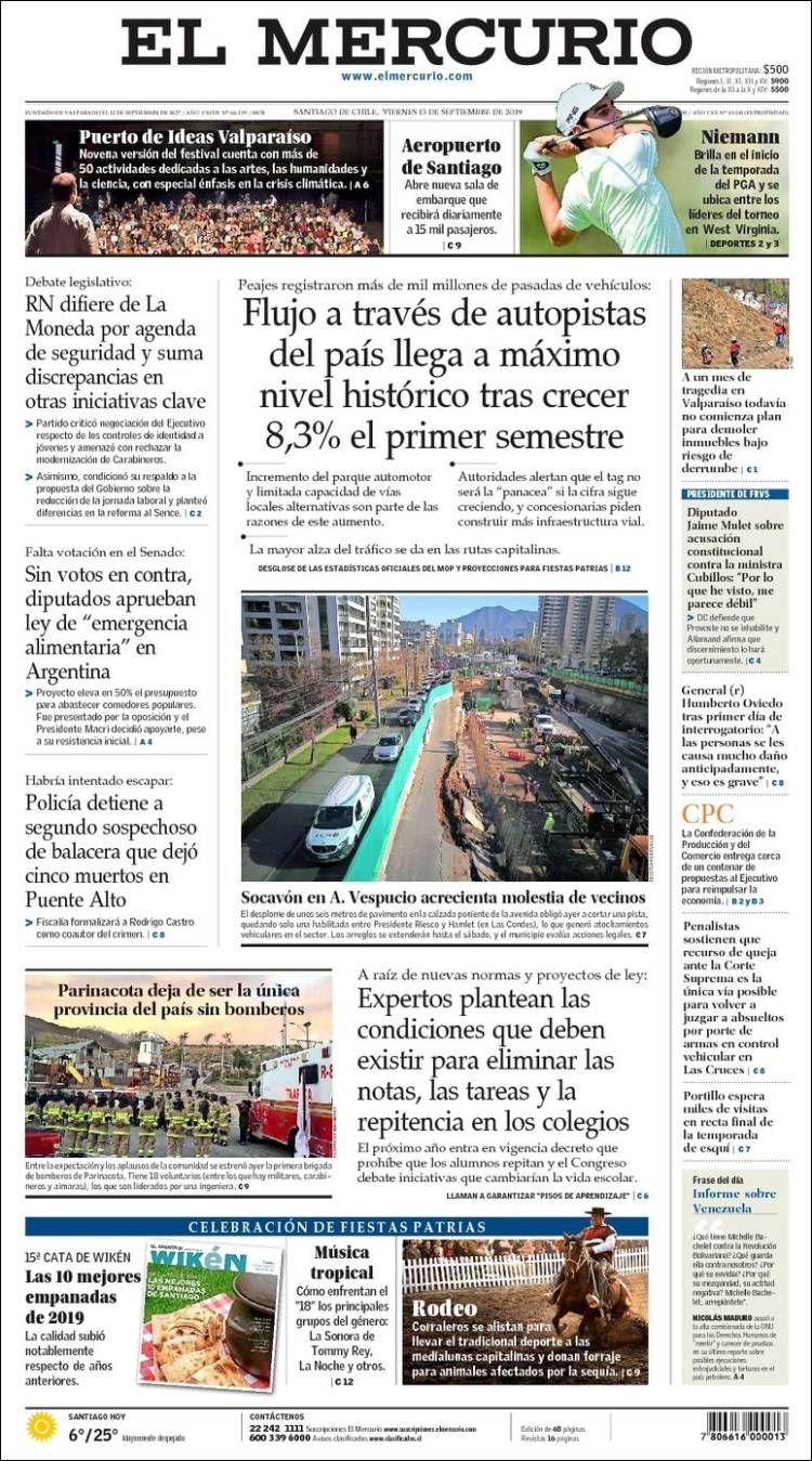 Portada de El Mercurio (Chile)