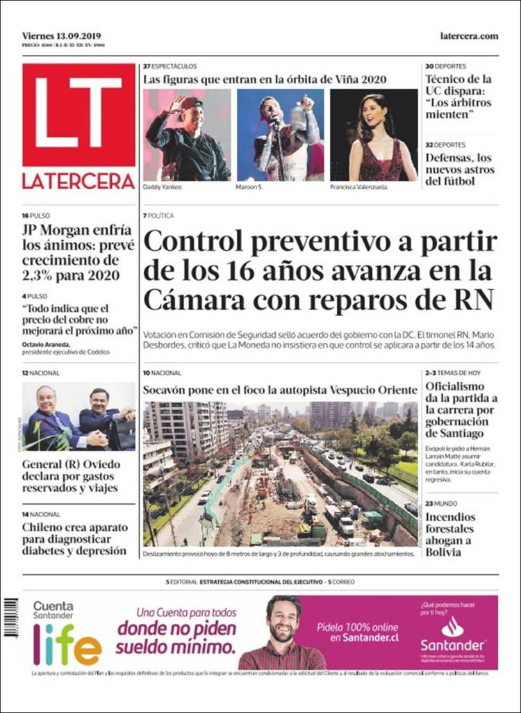Portada de La Tercera (Chile)