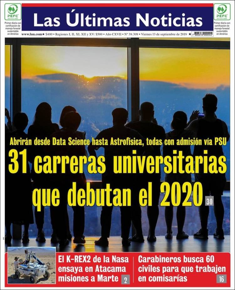 Portada de Las Últimas Noticias (Chile)