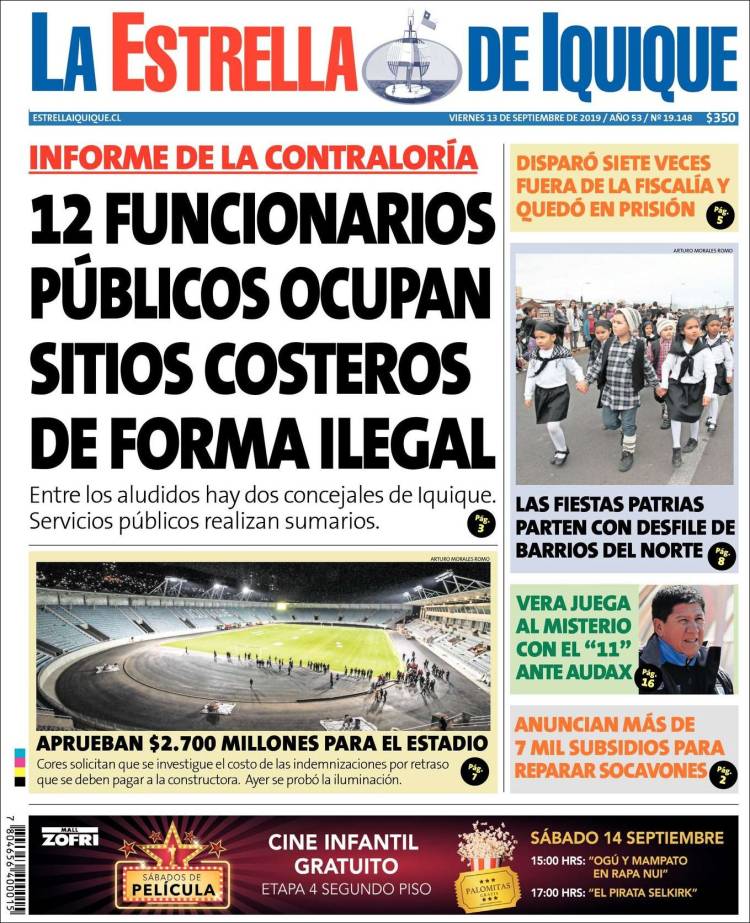 Portada de La Estrella de Iquique (Chile)