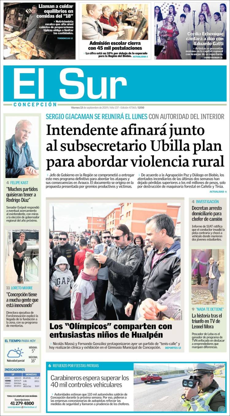 Portada de El Sur (Chile)