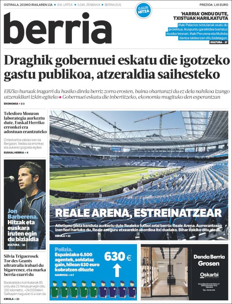 Portada de Berria (Espa&ntilde;a)