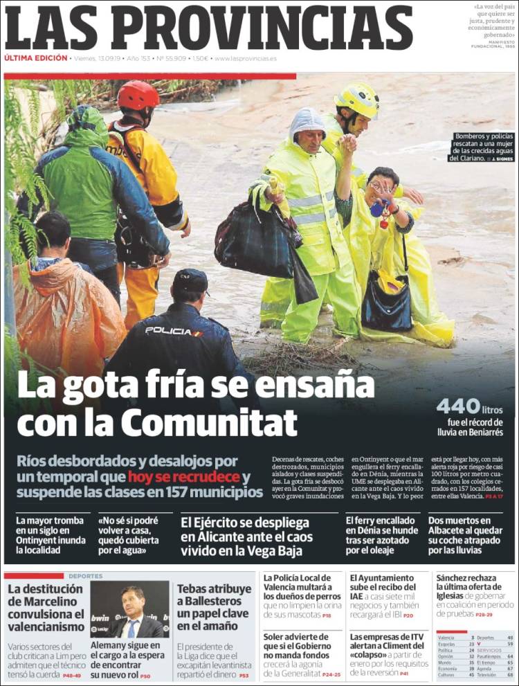 Portada de Las Provincias (Espa&ntilde;a)
