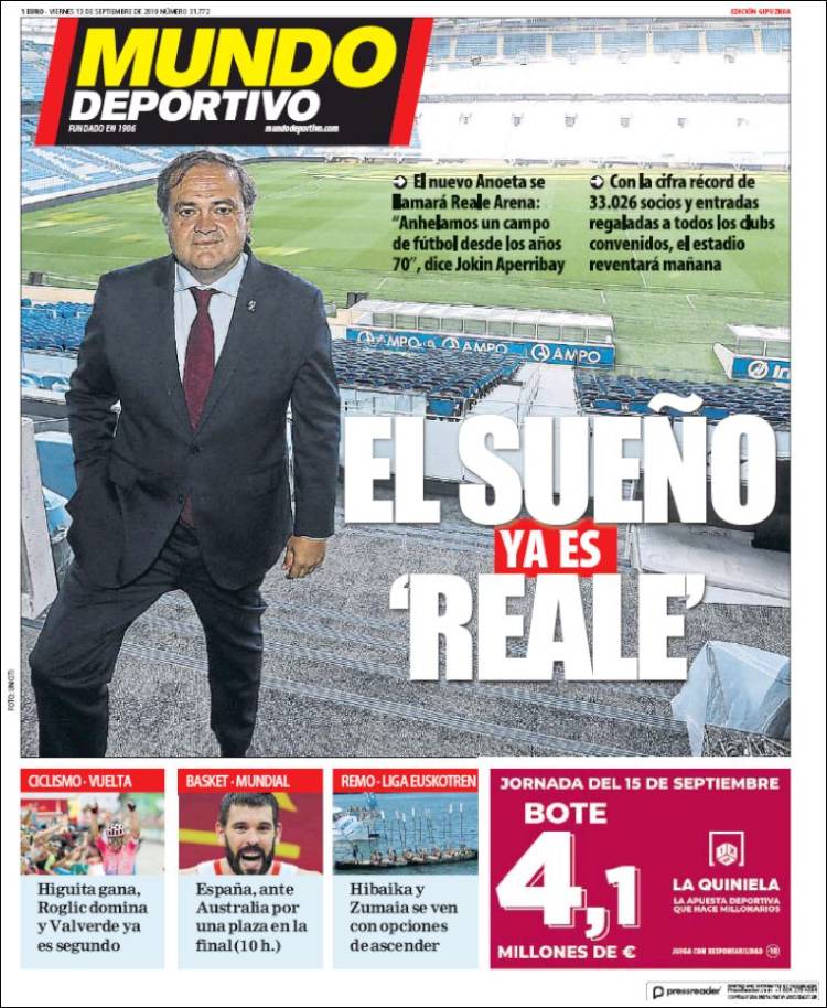 Portada de Mundo Deportivo Gipuzkoa (Espa&ntilde;a)