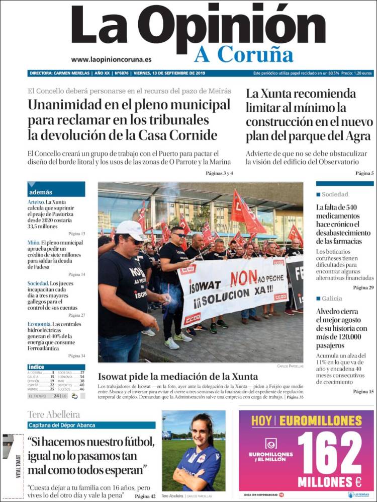 Portada de La Opinión de A Coruña (Espa&ntilde;a)