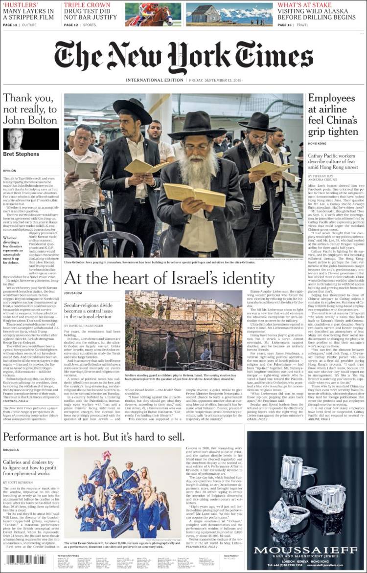 Portada de International New York Times (Europa)