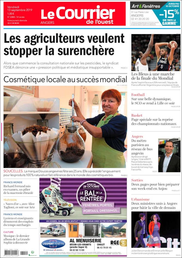 Portada de Le Courrier de l'Ouest (Francia)