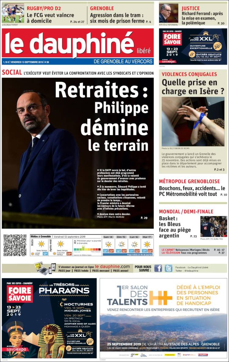 Portada de Le Dauphiné Libéré (Francia)