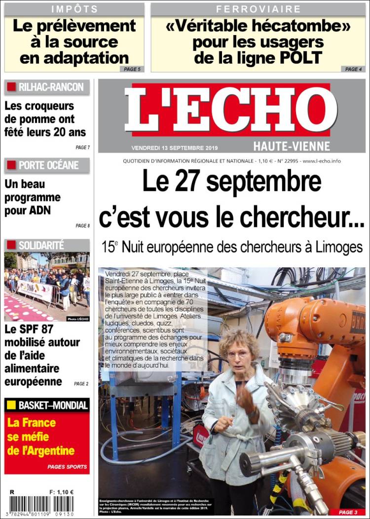 Portada de L'Echo de la Haute-Vienne (Francia)