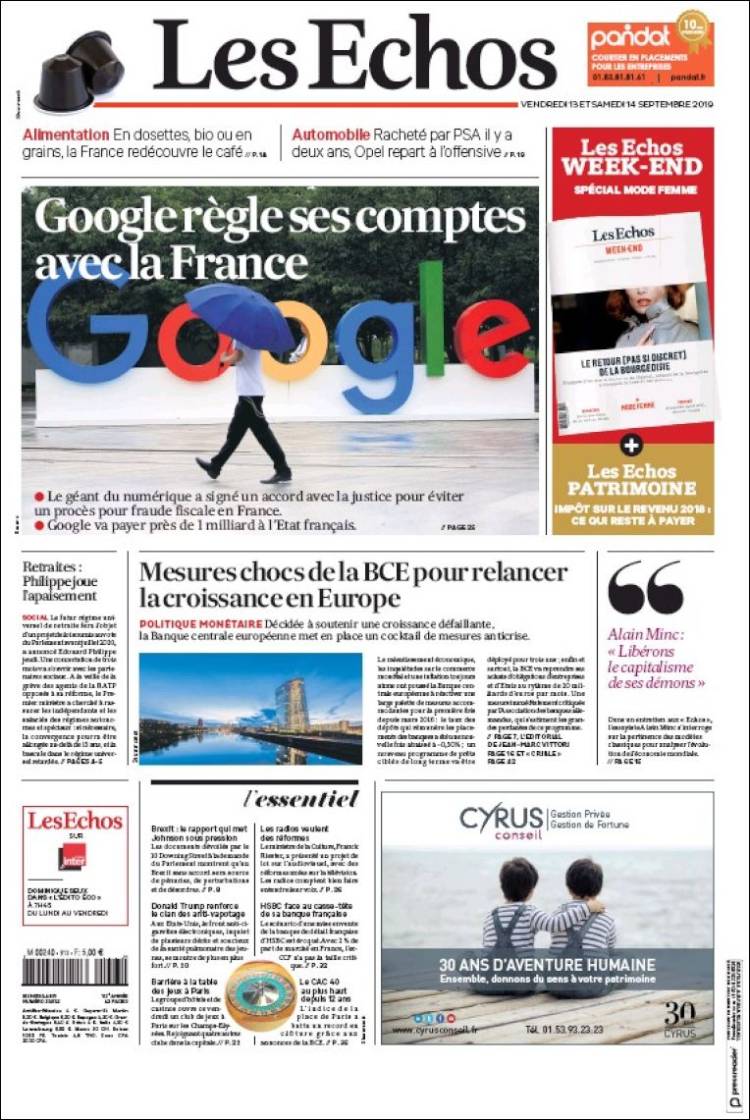 Portada de Les Echos (Francia)