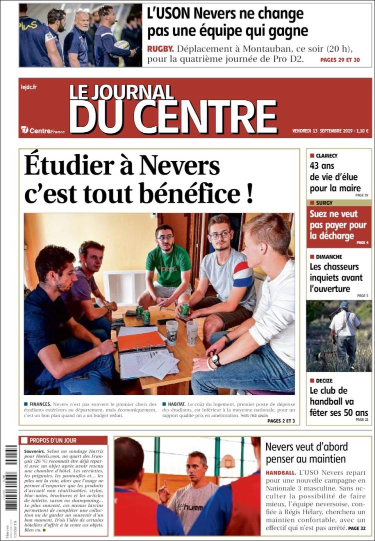 Portada de Le Journal du Centre (Francia)