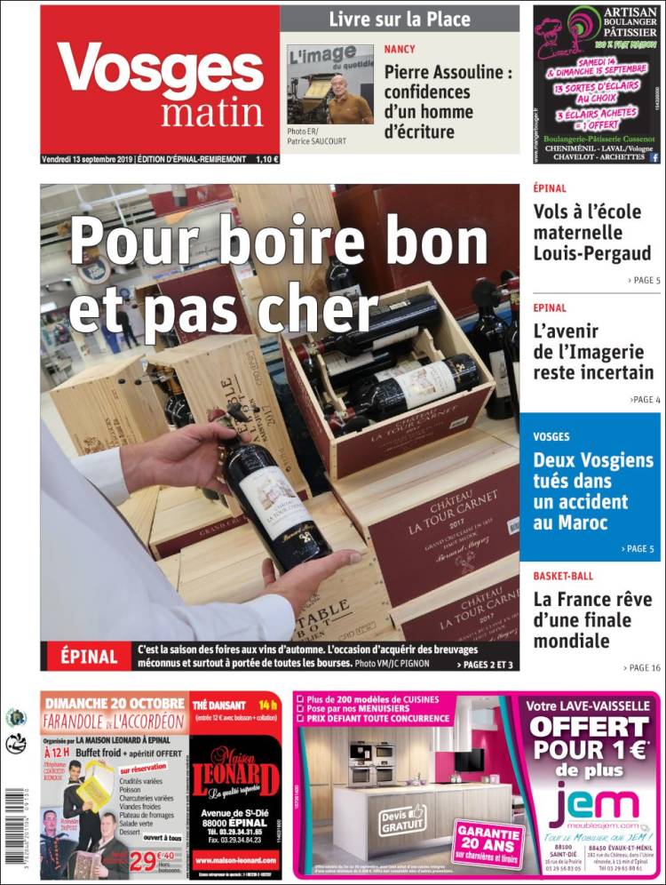 Portada de Vosges Matin (Francia)