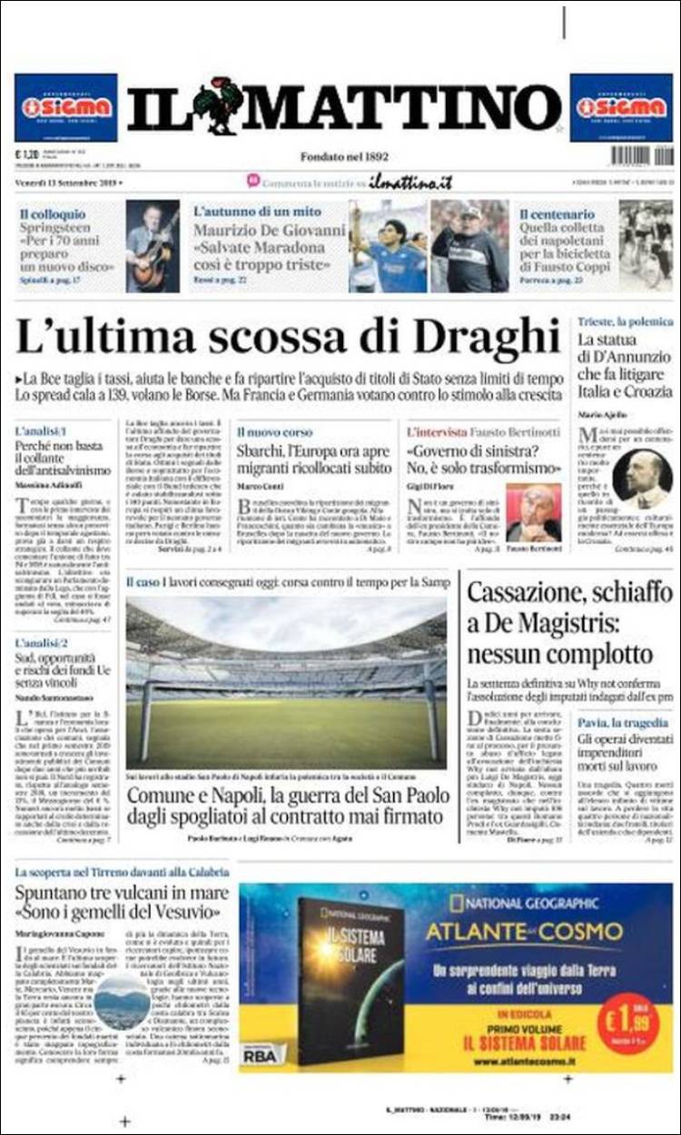Portada de Il Mattino (Italia)