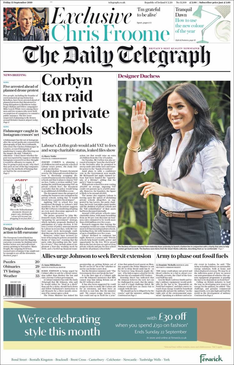 Portada de Daily Telegraph (Reino Unido)