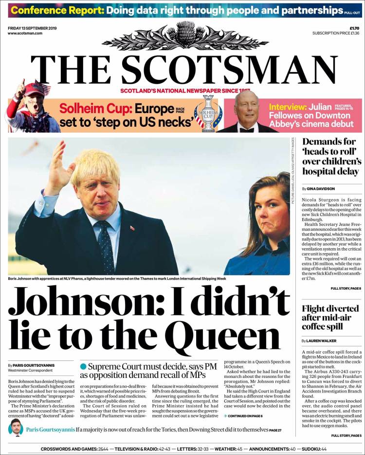 Portada de The Scotsman (Reino Unido)