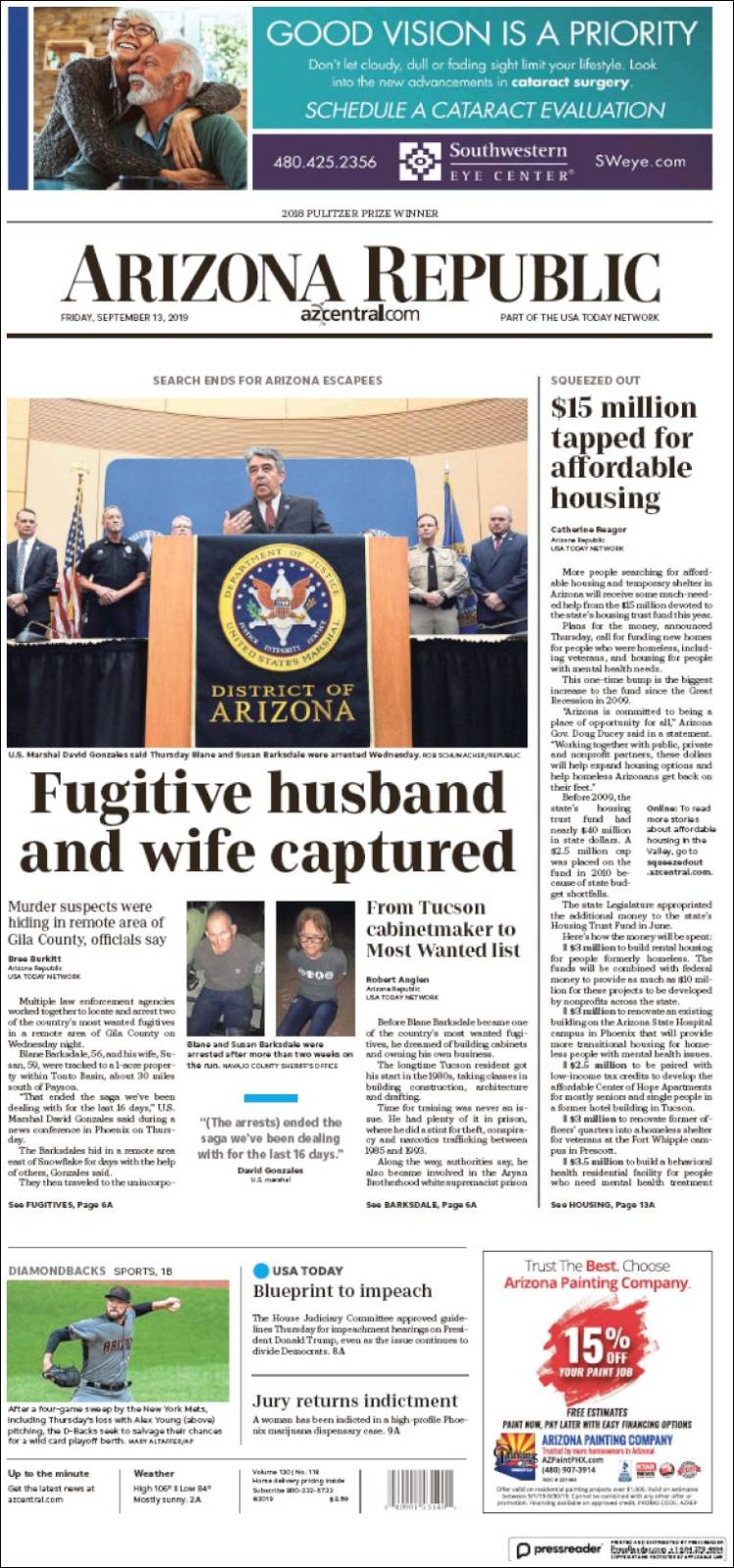 Portada de Arizona Republic News (USA)