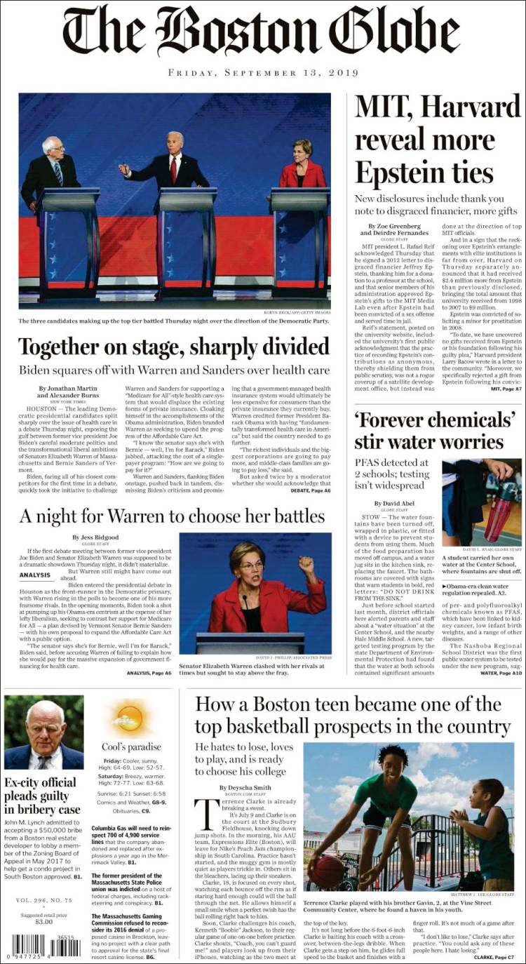 Portada de Boston Globe (USA)