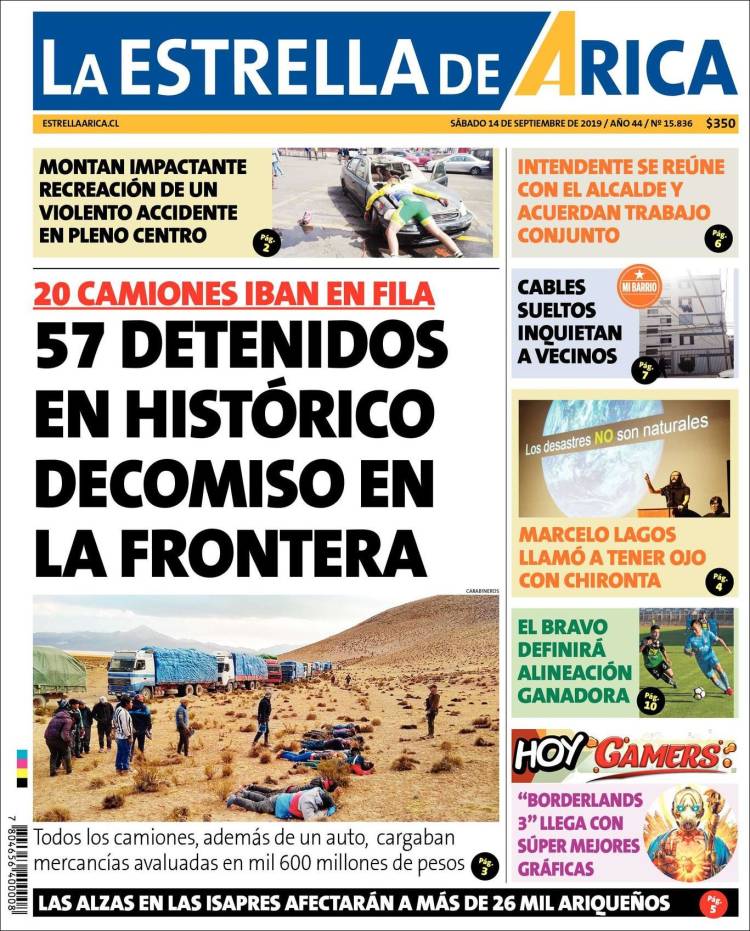 Portada de La Estrella de Arica (Chile)