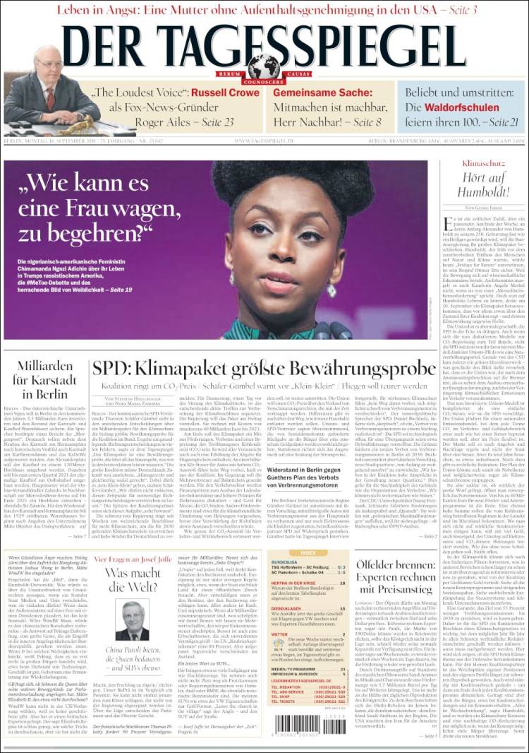 Portada de Der Tagesspiegel (Alemania)