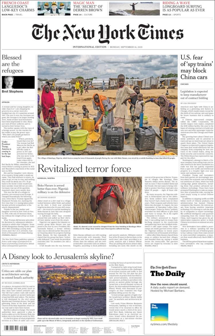 Portada de International New York Times (Europa)