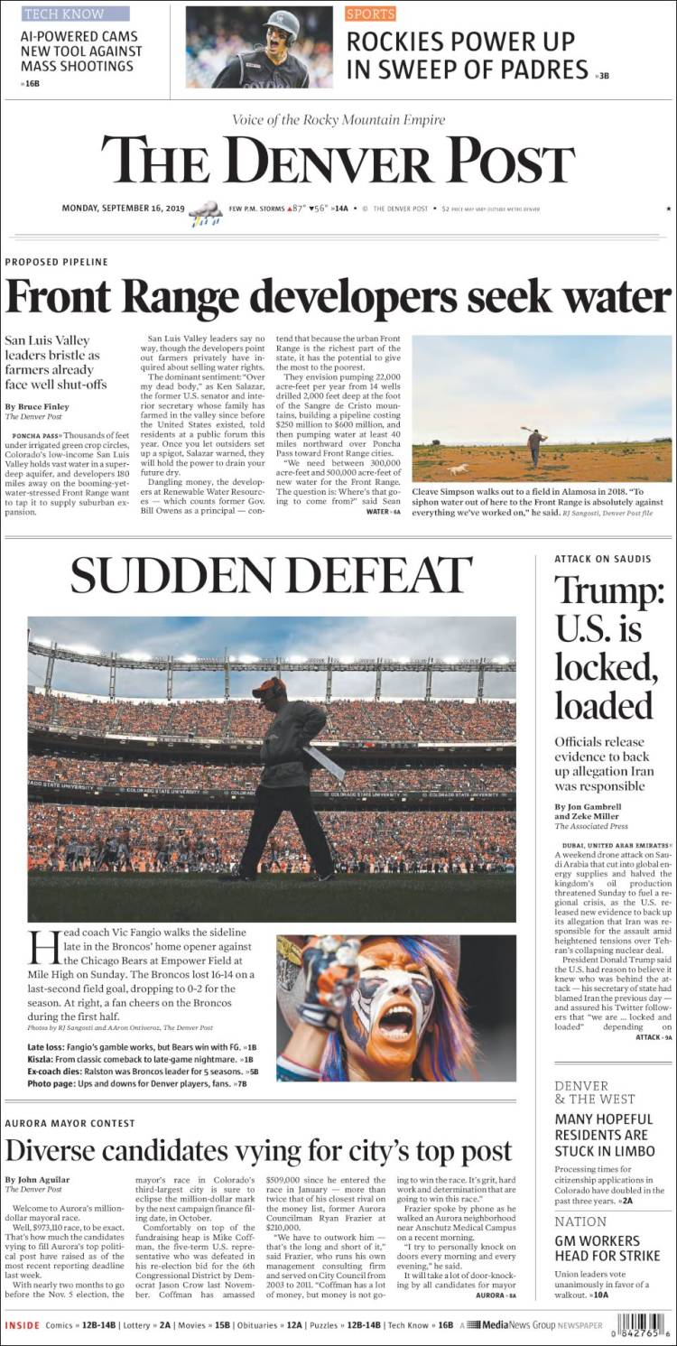 Portada de The Denver Post (USA)