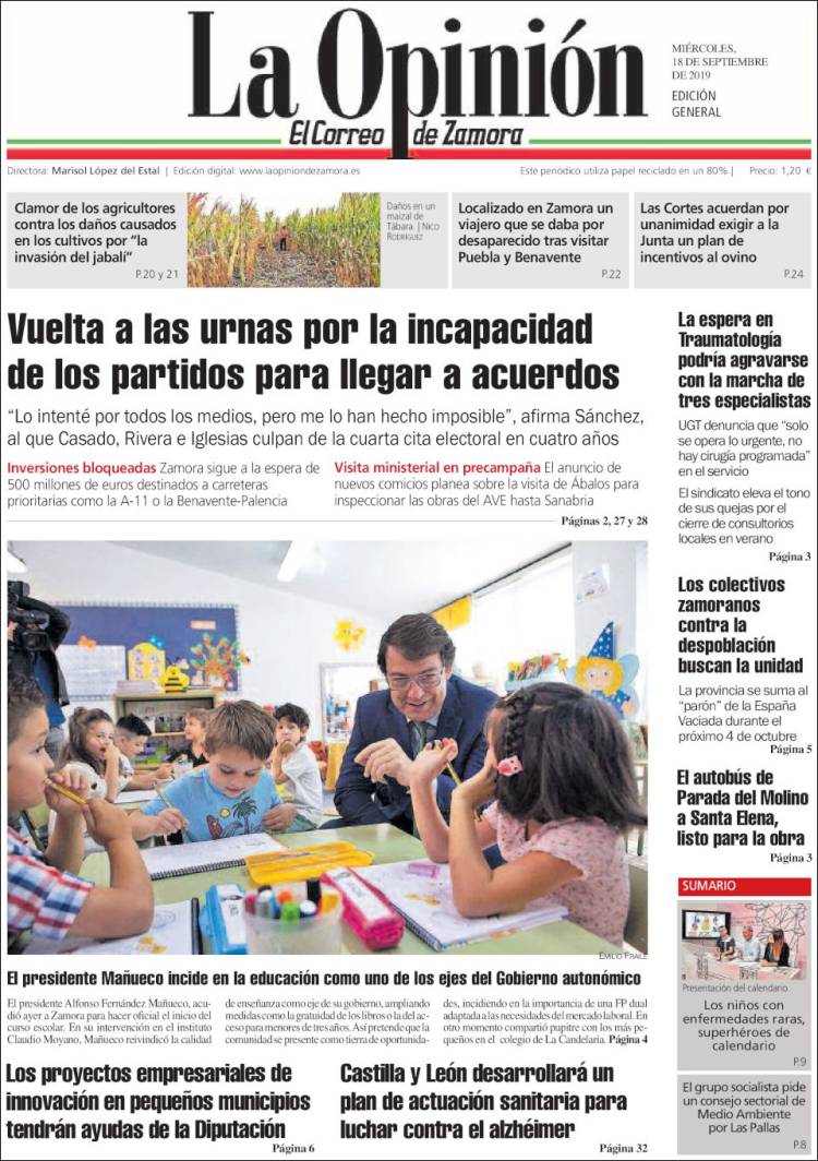 Portada de La Opinión - El Correo de Zamora (España)