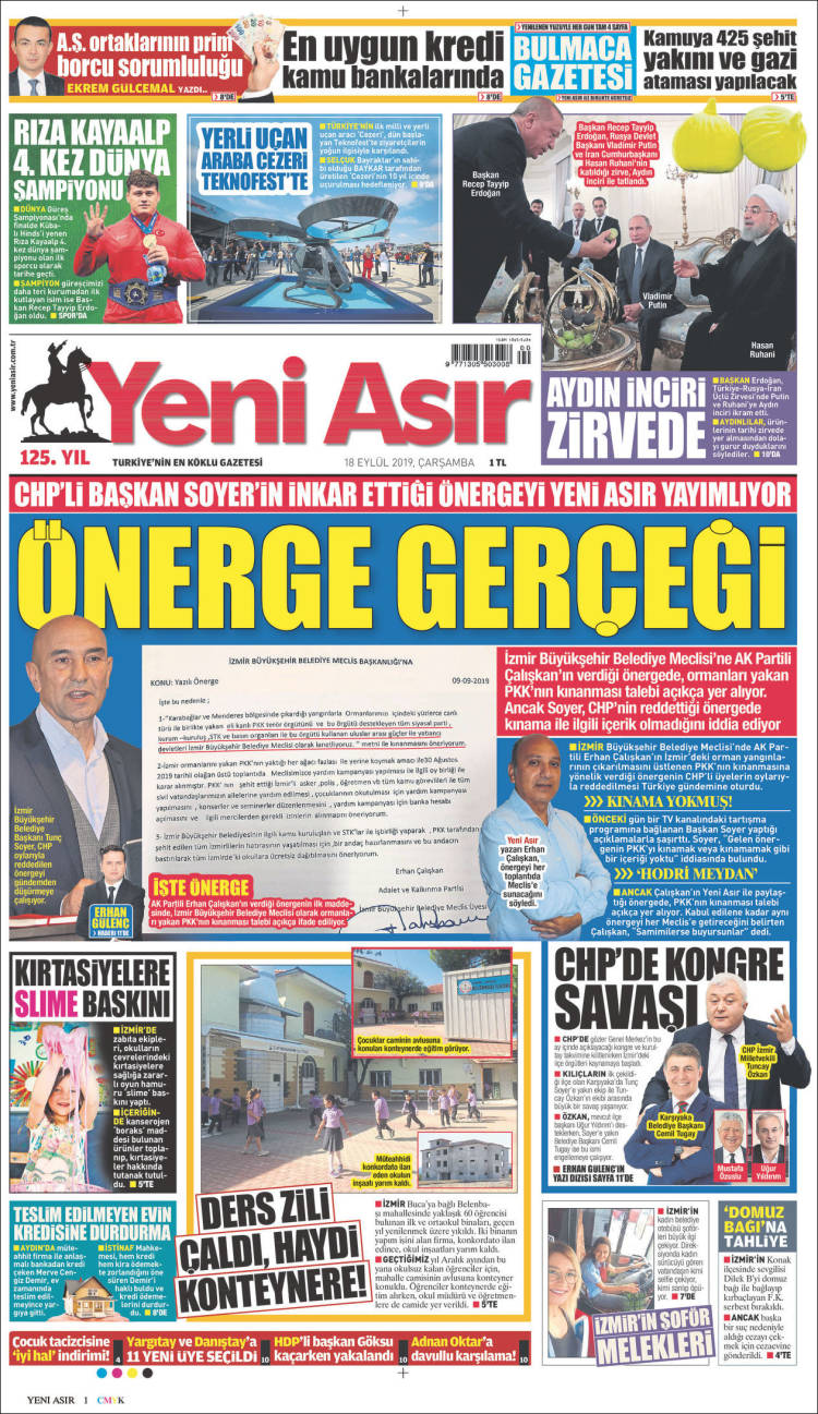 Newspaper Yeni Asir Turkey Newspapers In Turkey Wednesday S Edition September 18 Of 2019 Kiosko Net