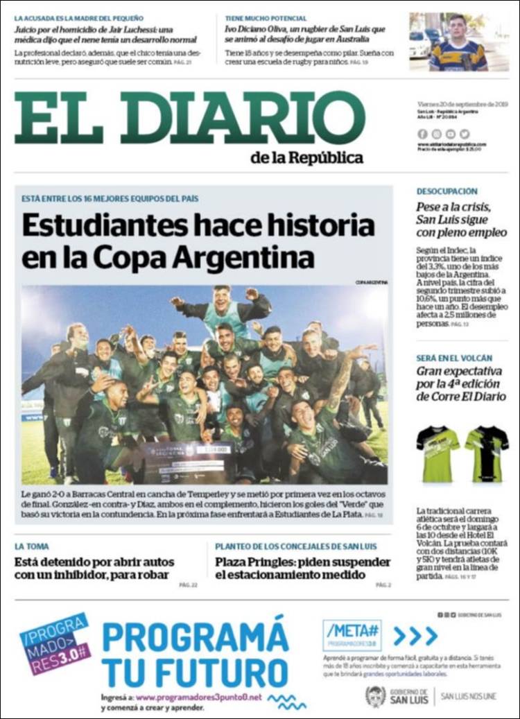 Portada de Diario de la República (Argentina)