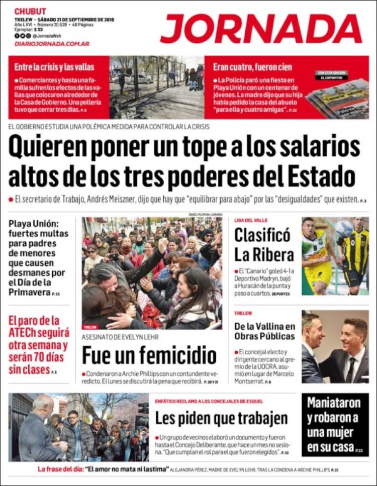 Portada de Diario Jornada en la Patagonia (Argentina)