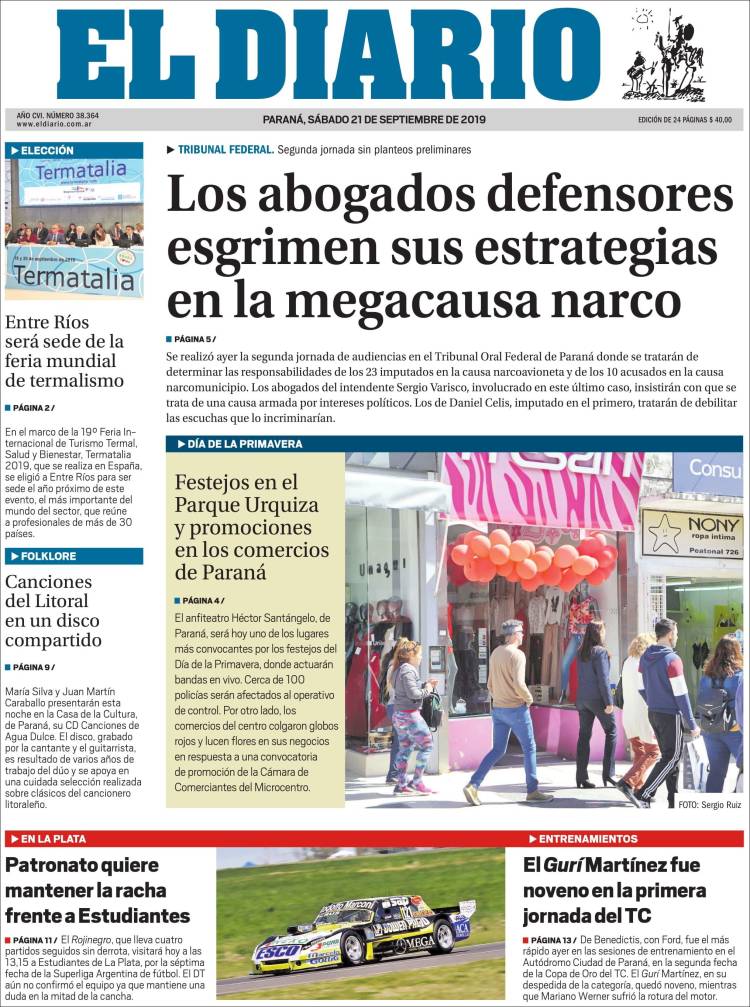 Portada de El Diario de Paraná (Argentina)