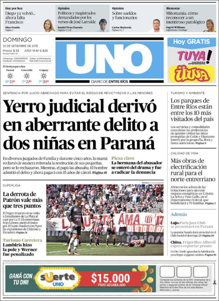 Portada de Diario Uno de Entre Ríos (Argentina)