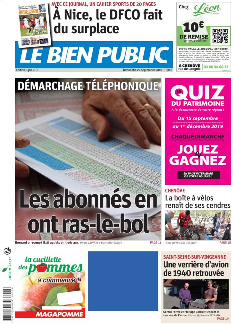 Portada de Le Bien Public (Francia)