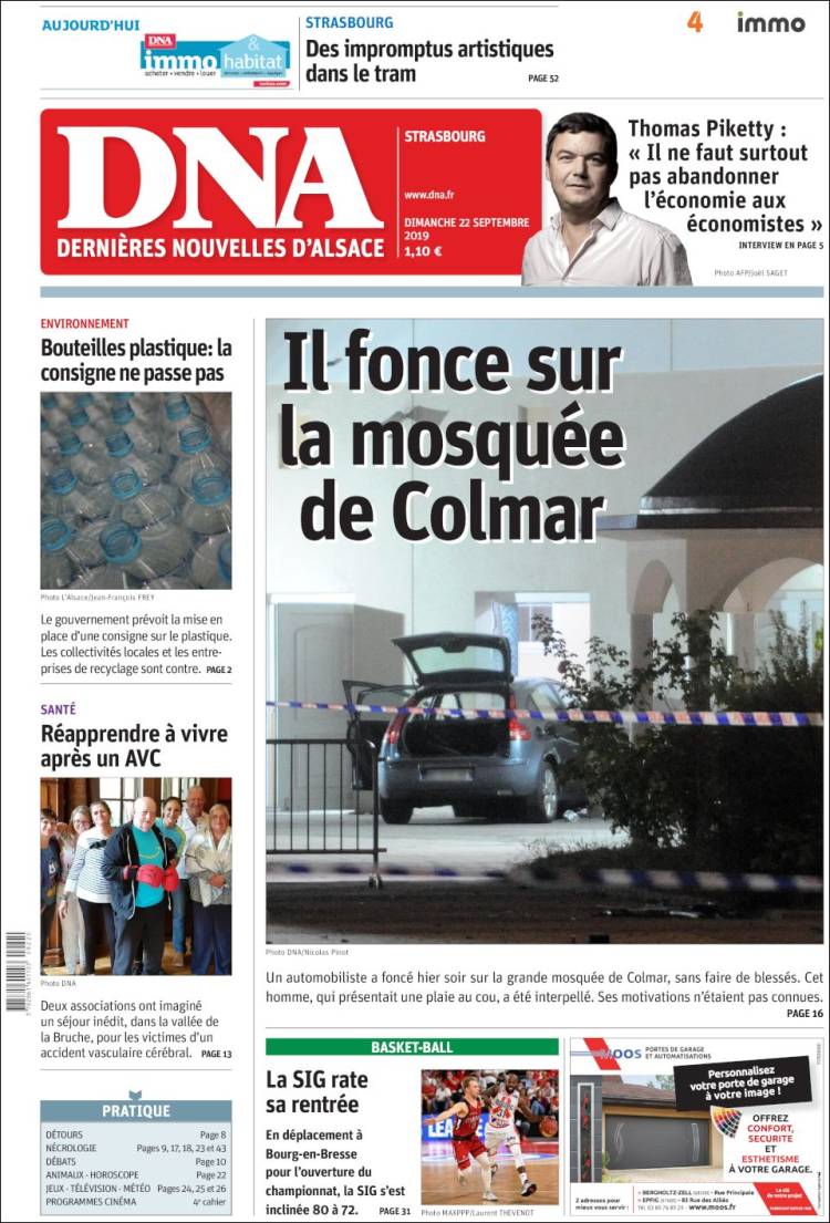 Portada de Les Dernières Nouvelles d'Alsace (Francia)