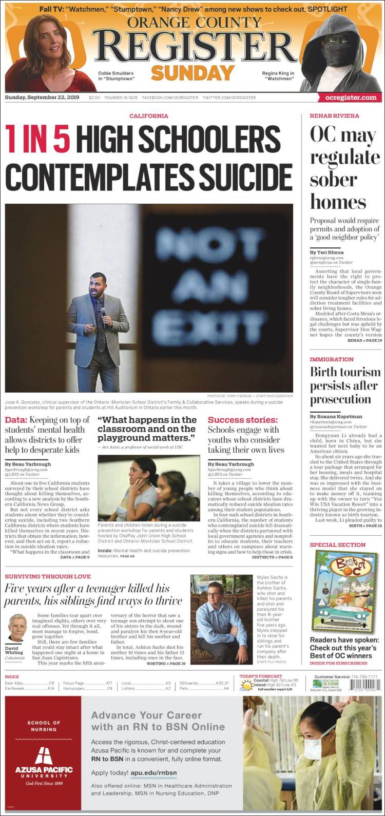 Portada de The Orange County Register (USA)