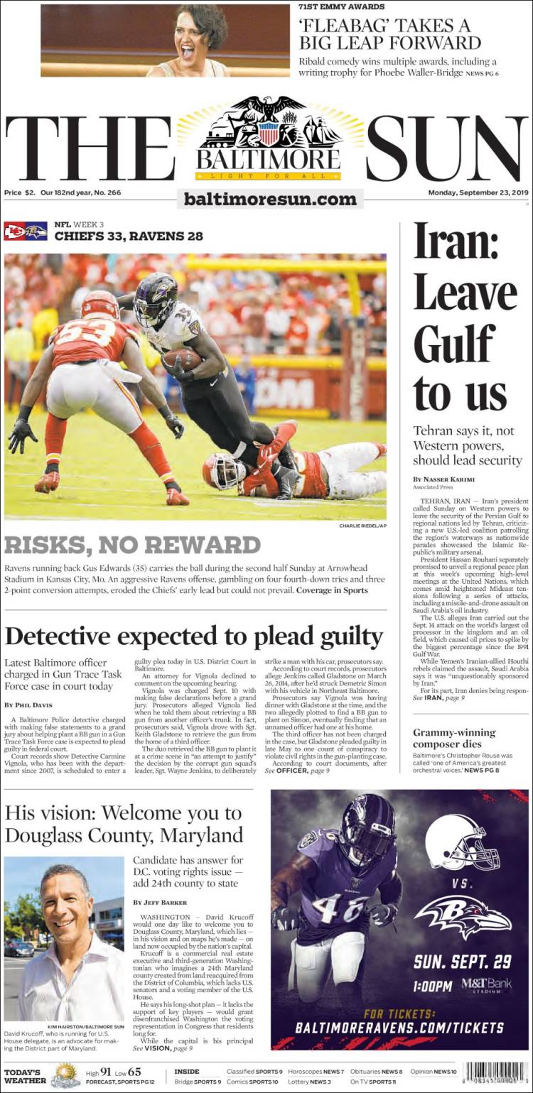 Portada de The Baltimore Sun (USA)