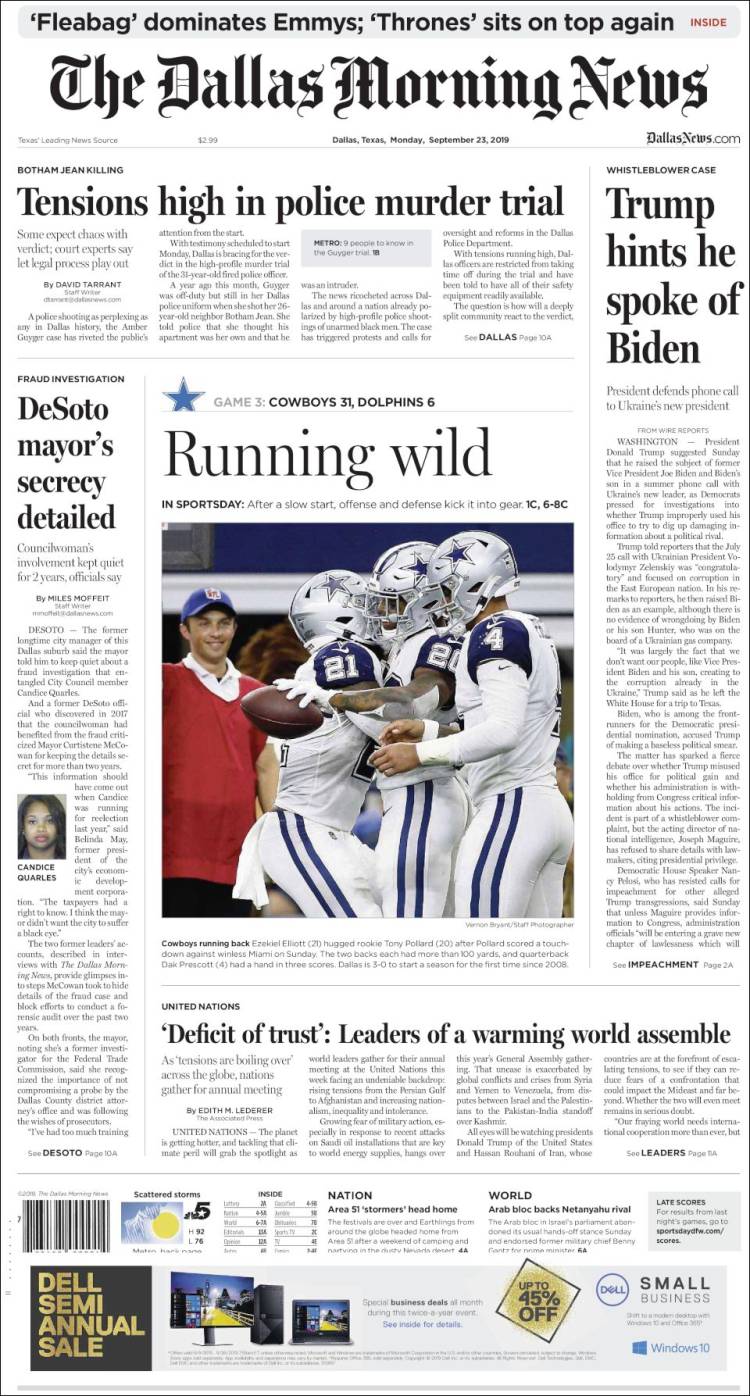 Portada de Dallas Morning News (USA)