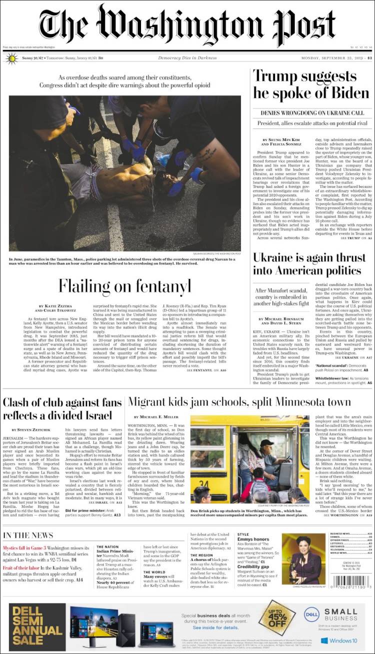 Portada de The Washington Post (USA)