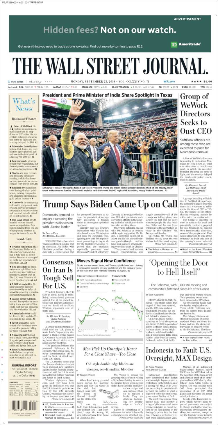 Portada de Wall Street Journal (USA)