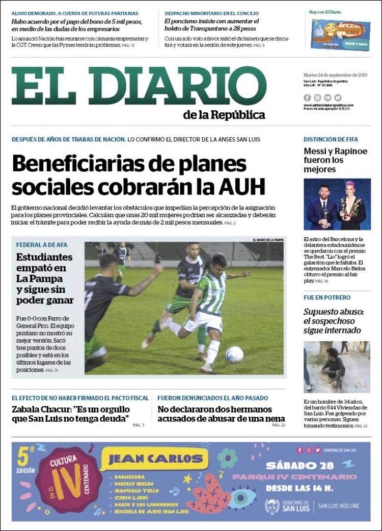 Portada de Diario de la República (Argentina)