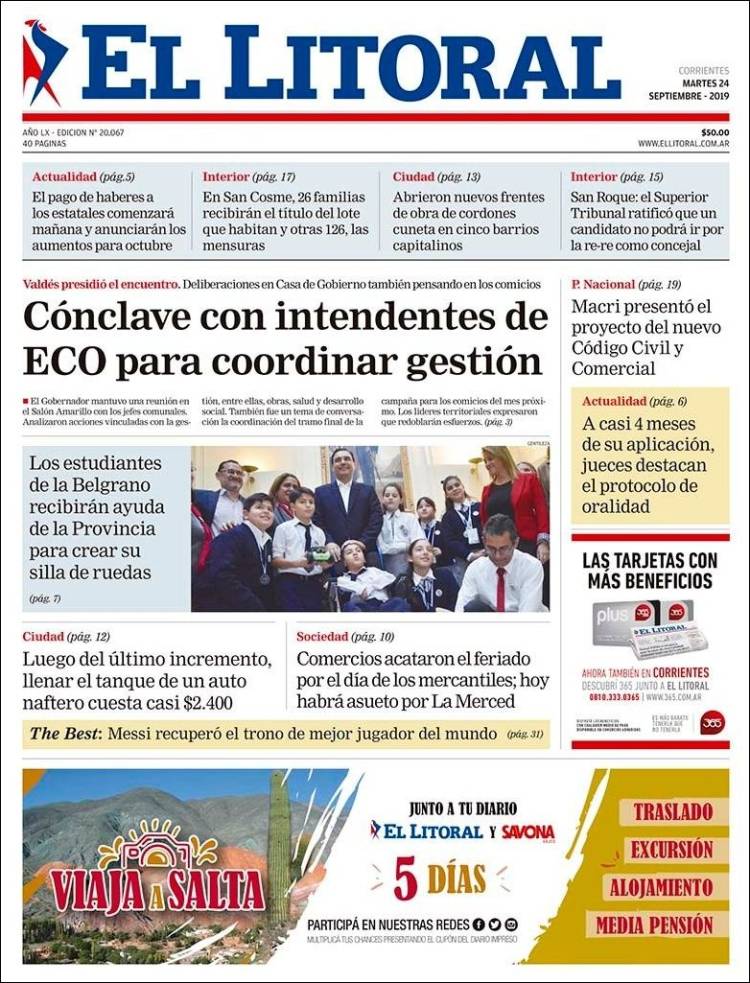 Portada de El Litoral Corrientes (Argentina)