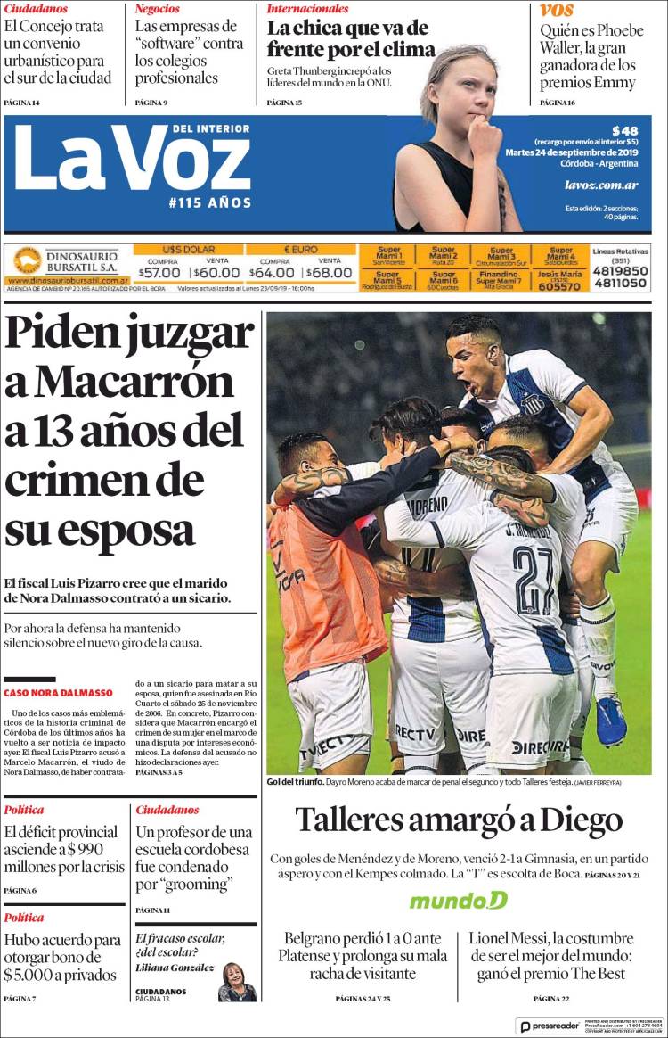 Portada de La Voz del Interior (Argentina)