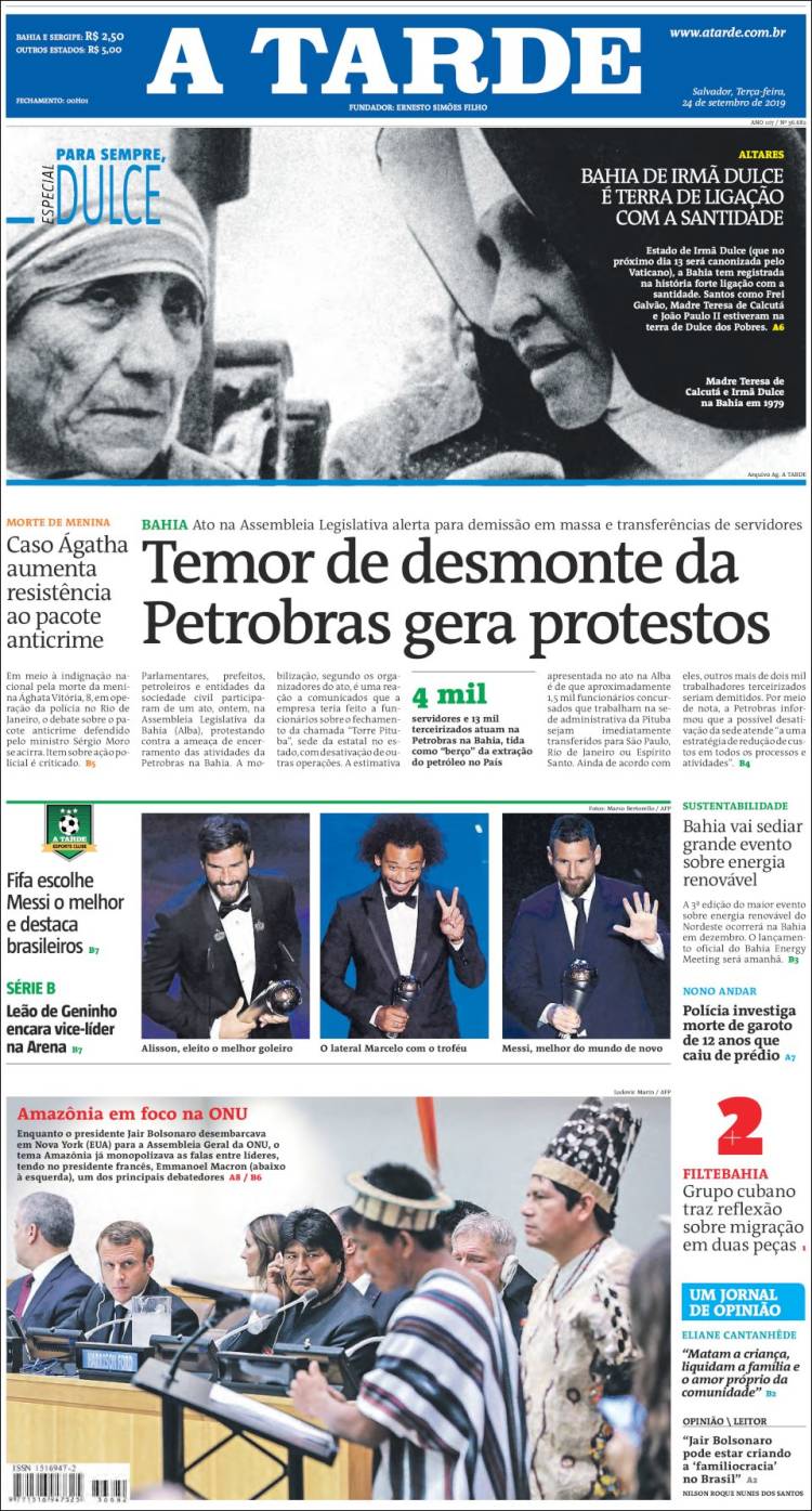 Portada de Diário A Tarde (Brasil)