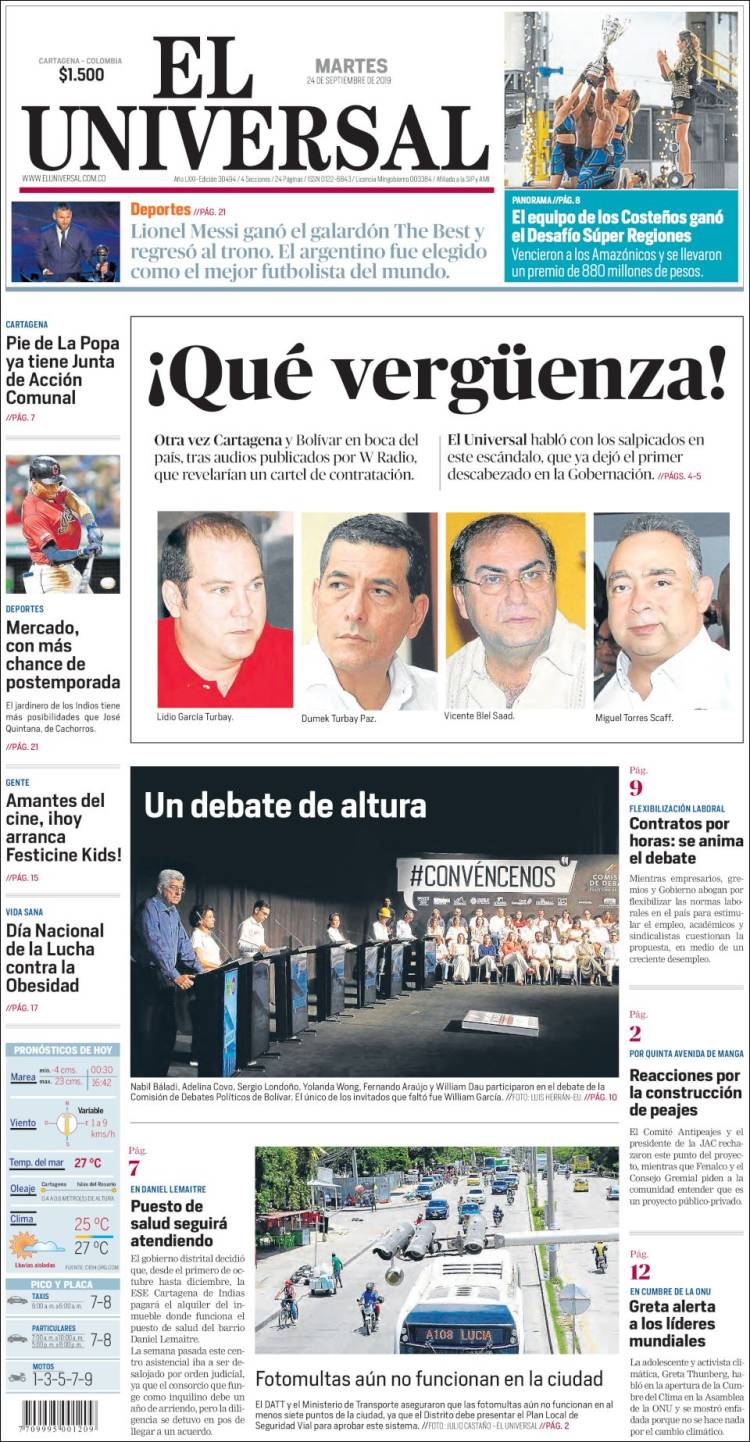 Portada de El Universal (Colombia)