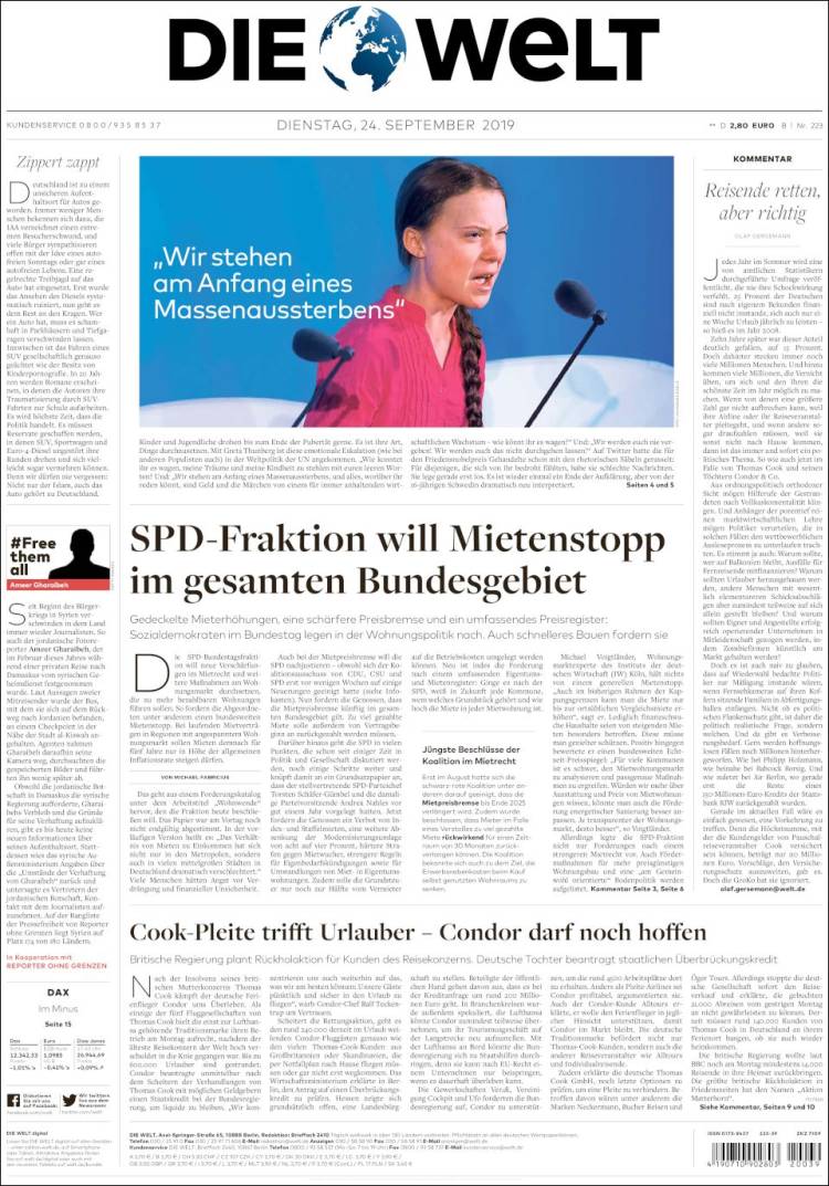 Portada de Die Welt (Alemania)