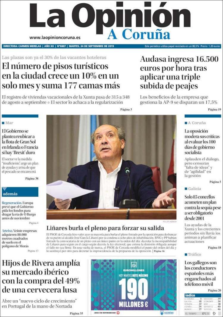 Portada de La Opinión de A Coruña (Espa&ntilde;a)