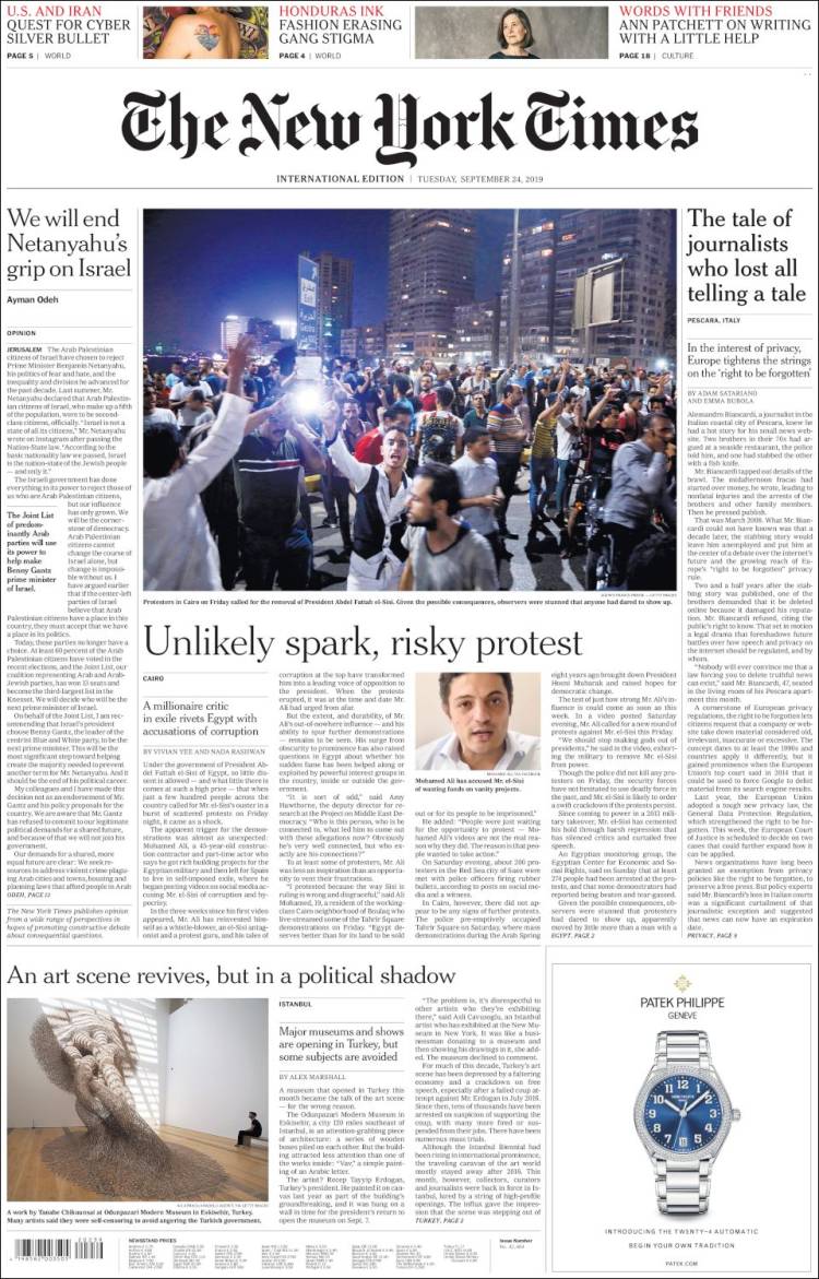 Portada de International New York Times (Europa)