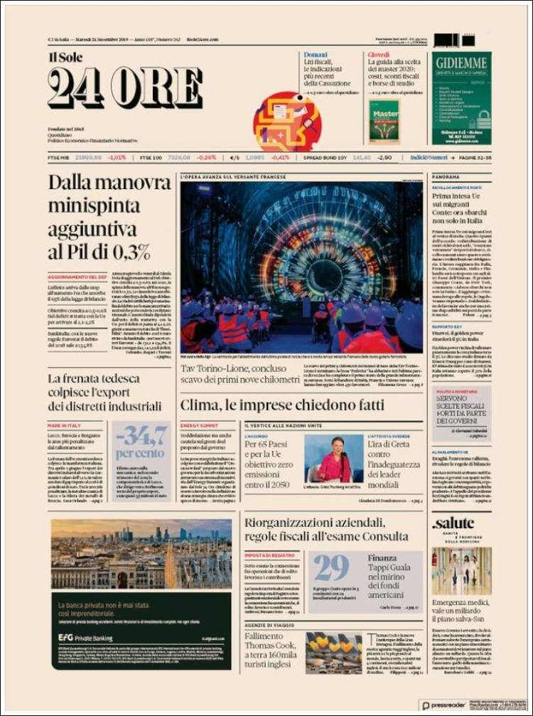 Portada de Il Sole 24 ORE (Italia)