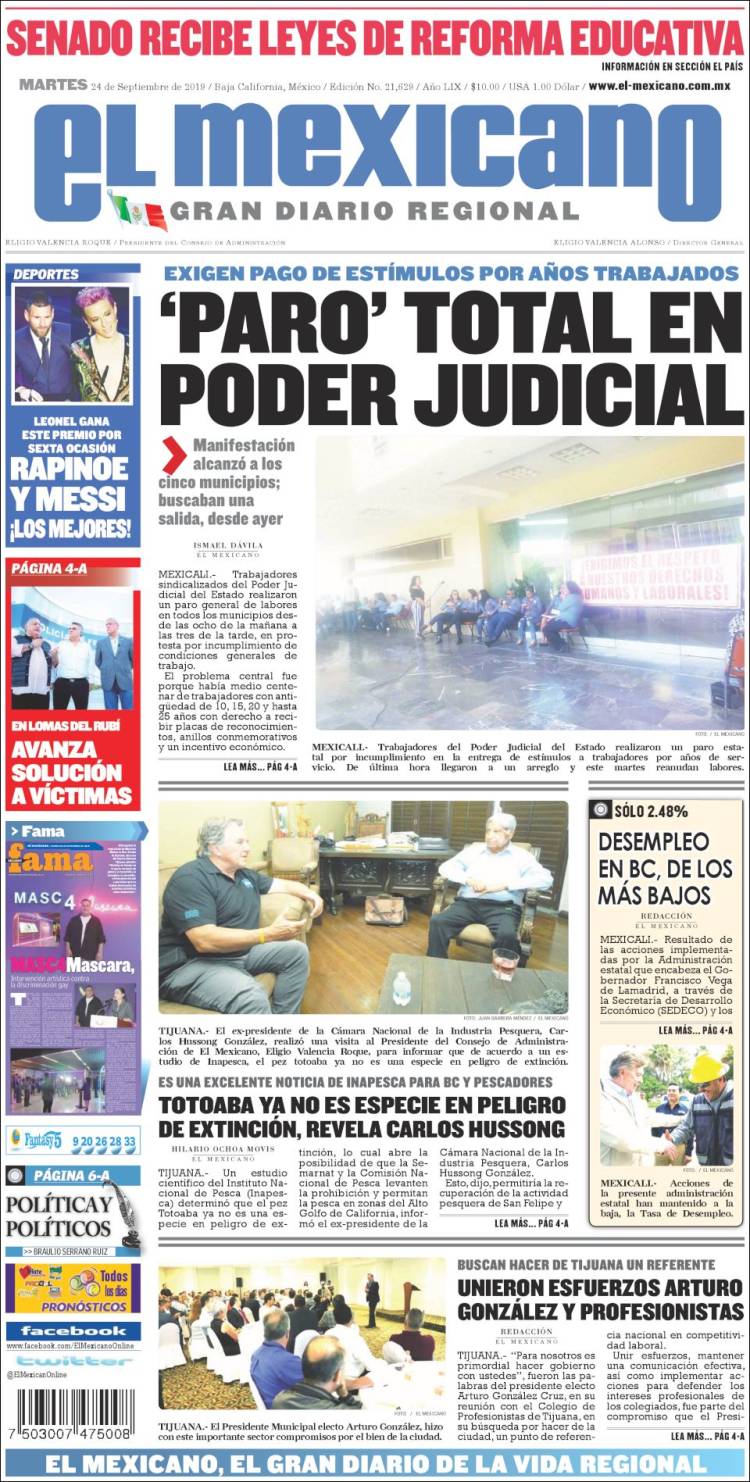 Portada de El Mexicano - El Gran Diario Regional (M&eacute;xico)