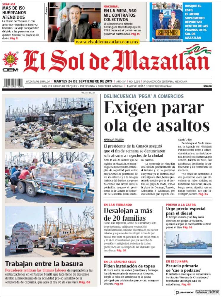 Portada de El Sol de Mazatlán (M&eacute;xico)